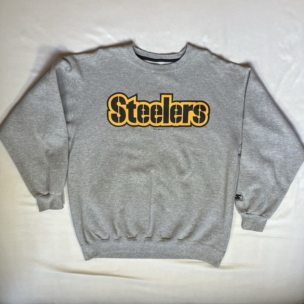 VTG 1995 Pittsburgh Steelers Starter Crewneck Sweatshirt XL Gray Spellout NFL